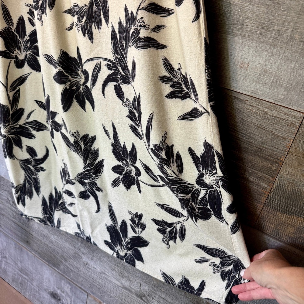 Monteau Los Angeles Floral Linen Blend Maxi Dress XL Black Cream Summer Vacation - Picture 4 of 8